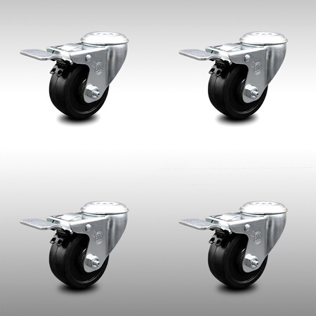 Service Caster 3.5 Inch SS Soft Rubber Swivel Bolt Hole Caster Set with Total Lock Brake SCC SCC-SSBHTTL20S3514-SRS-4